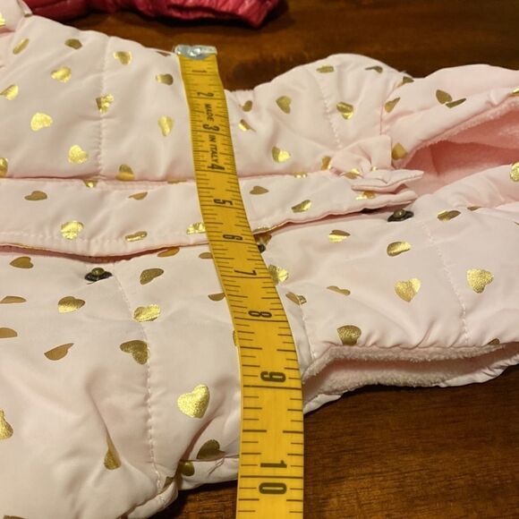 Little Me Pink & Gold Hearts Puffer Hoodie Vest Size 12 Months - Picture 9 of 9